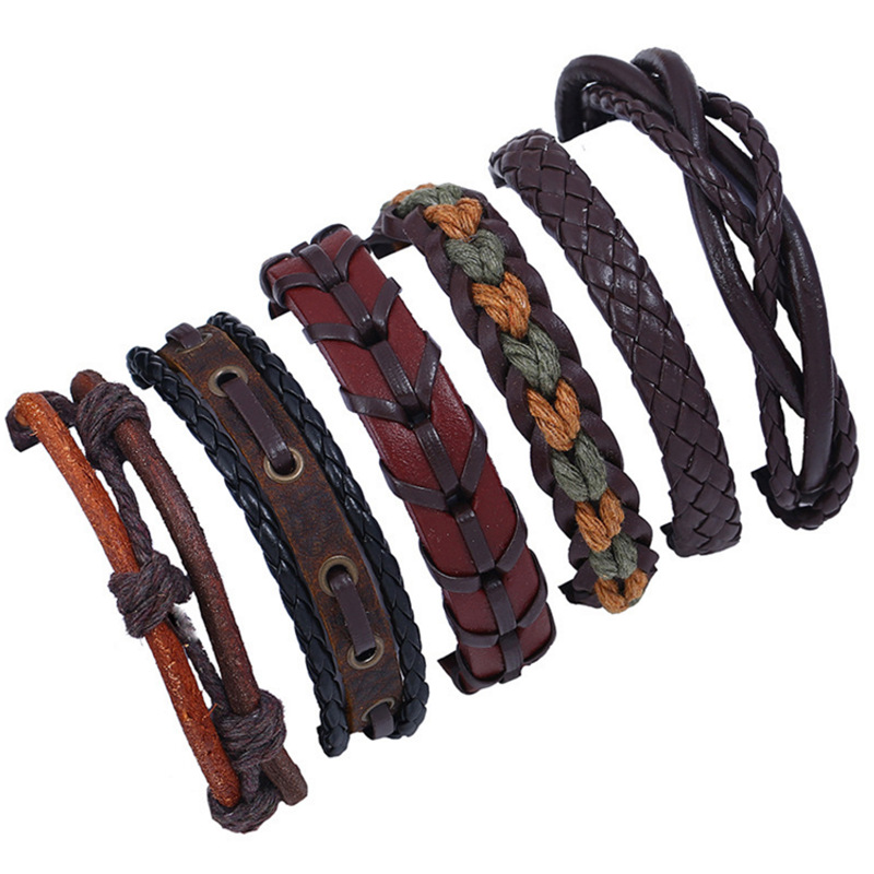 70g Weight Retro Geometric Leather Handmade Men'S Bracelets Men Cord & Leather Bracelets