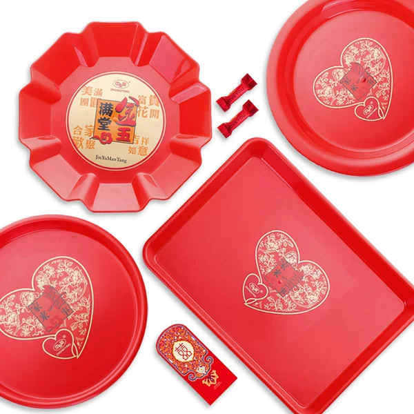 Plastic plate happy event festive rich fruit plate home daily multi-use plate wholesale red plastic tray tea tray