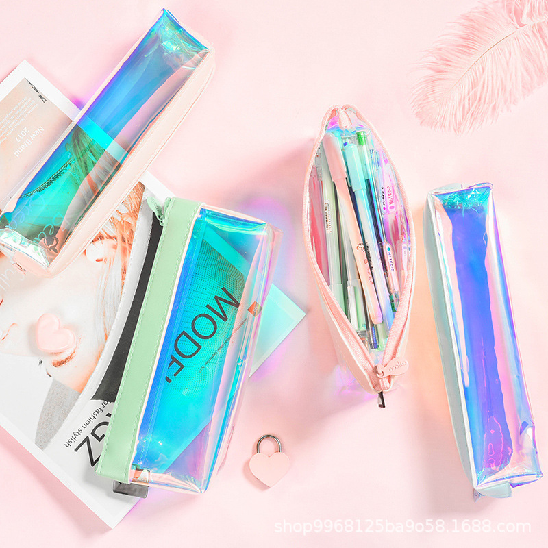 laser Pencil bag lovely pinkycolor Simplicity transparent Stationery bags Like a breath of fresh air girl student Stationery Pencil Bag