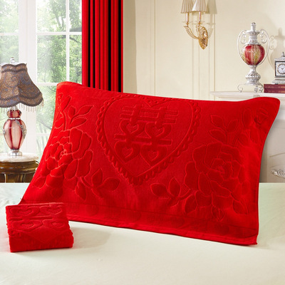 Wedding celebration bright red Pillowcase a pair enlarge thickening marry gift Pillow towel lovers Double Happiness Jacquard weave Pillowcase
