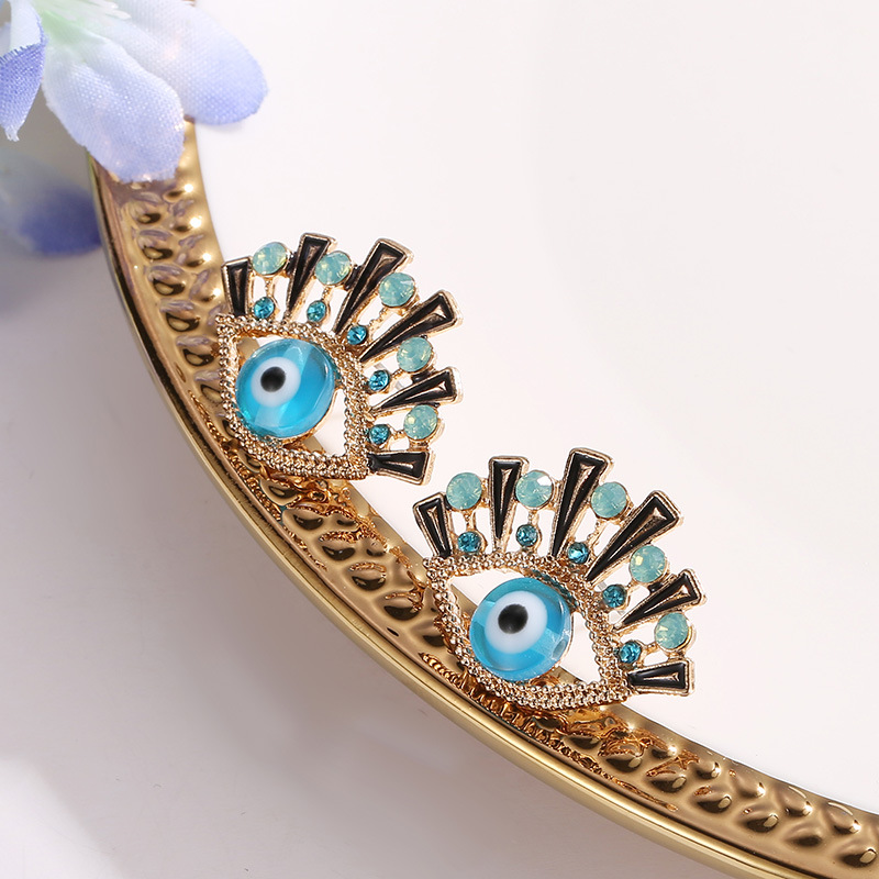 Plating Design Fashion Eye Plating Alloy Artificial Gemstones Stud Earrings