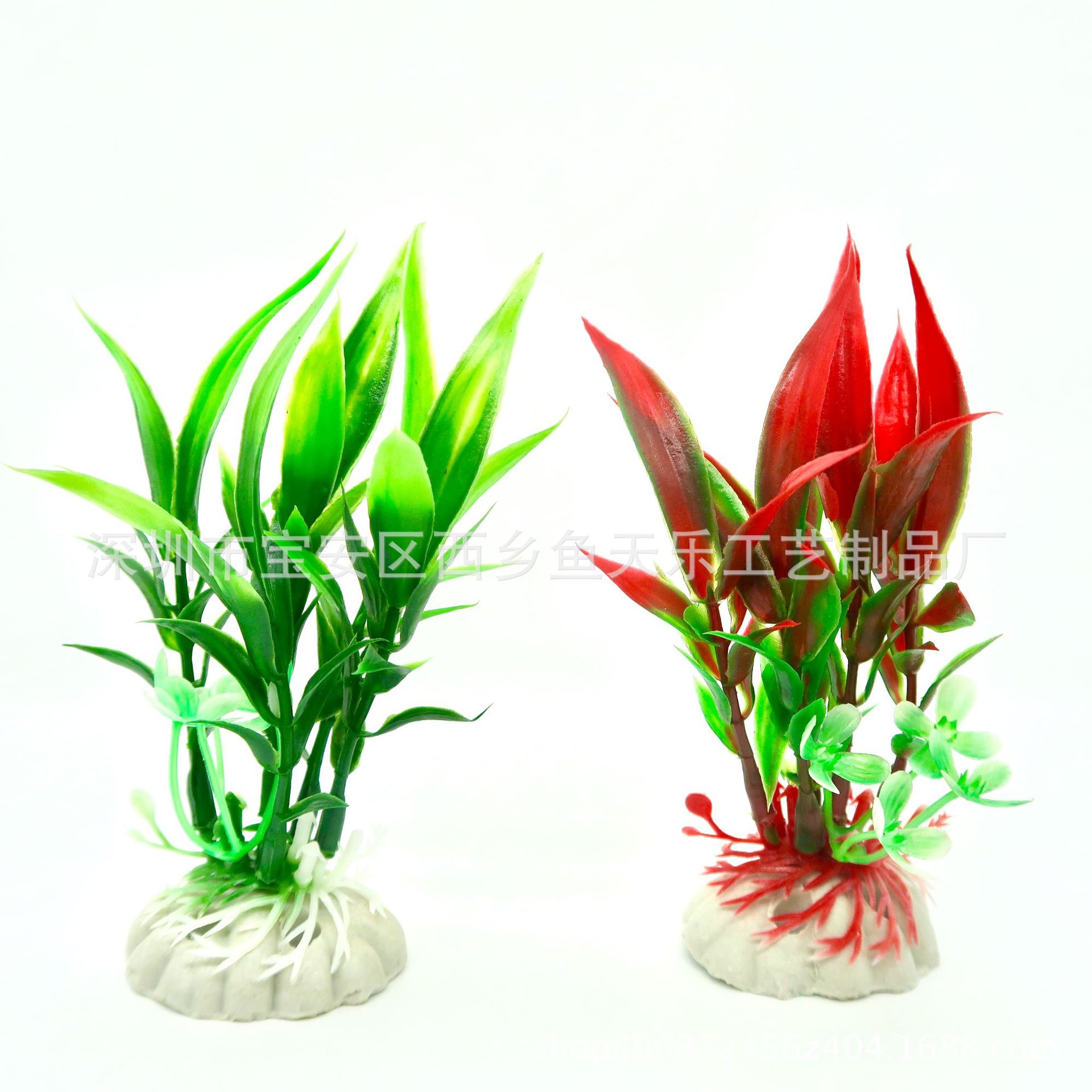 广州仿真水族批发 鱼缸造景植物 观赏塑料短款水草 2色竹叶|ms