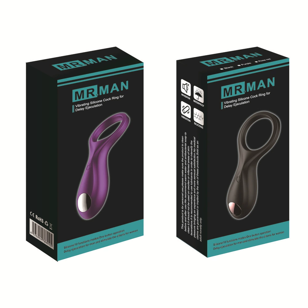 Vibrating Cock Ring, USB Rechargeable, Dual-Motor, 10 Modes, Black/Purple