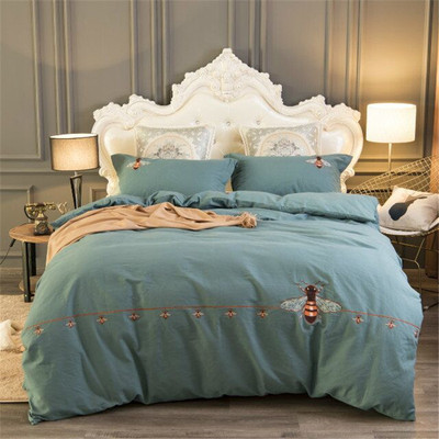 新款全棉拉绒磨毛保暖素色绣花纯棉四件套 床品套件一件代发