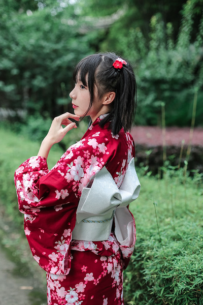 Japanese kimono bathrobe red cherry kimono set