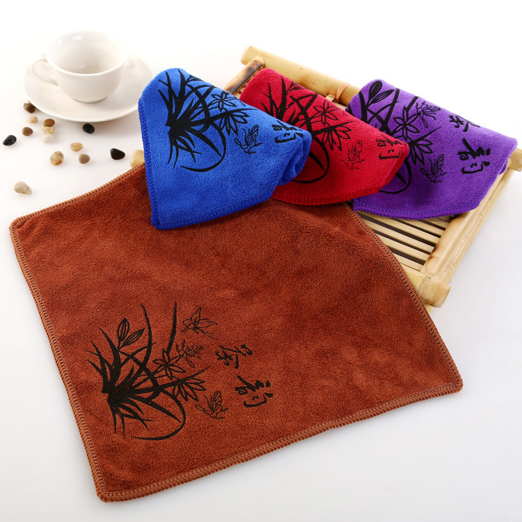 Towel factory wholesale microfiber printing tea towel 30*30 nano absorbent dry hair towel can be customized flower type