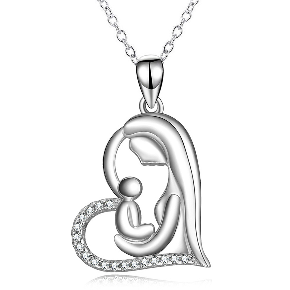 New Fashion Mother And Child Pendant Heart-shaped Clavicle Chain Silver Necklace Mother&#39;s Day Necklace Wholesale display picture 4