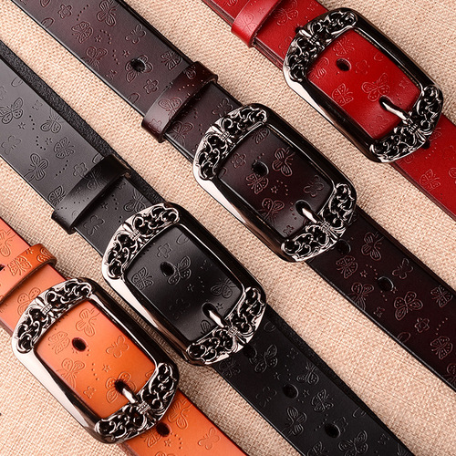 Hot Selling Women's Genuine Leather Belt Retro Belt Women's Carved Casual Cow Leather Trouser Belt Manufacturer Wholesale
