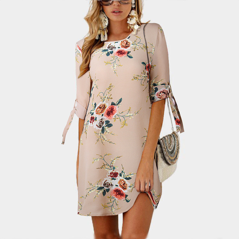 Summer New Chiffon Print Round Neck Dress NSGE37857