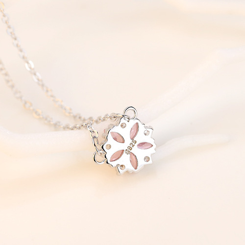 Cherry Blossom Diamond Crystal Necklace for Women - Korean Style Short Pendant Necklace with Sweet Pink and Forest System Design