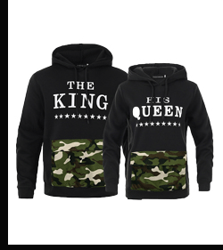 QUEEN KING Letter Print Long Sleeve Hooded Couple Sweatshirt NSHEQ64647