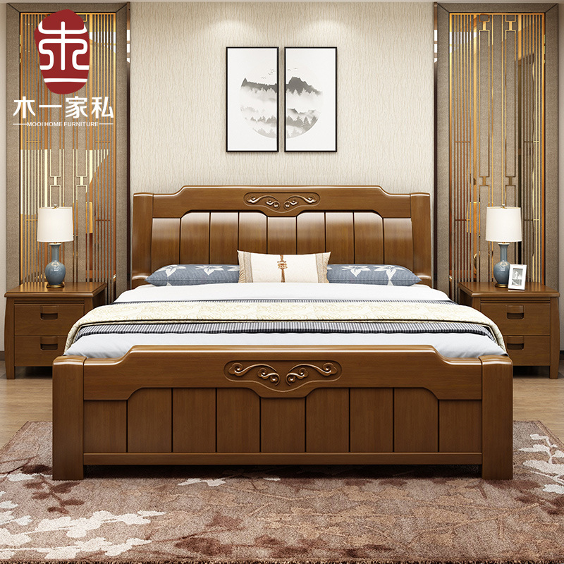 Modern simple new Chinese 1.5M solid wood bed 1.8m master bedroom double bed storage drawer bed economy furniture