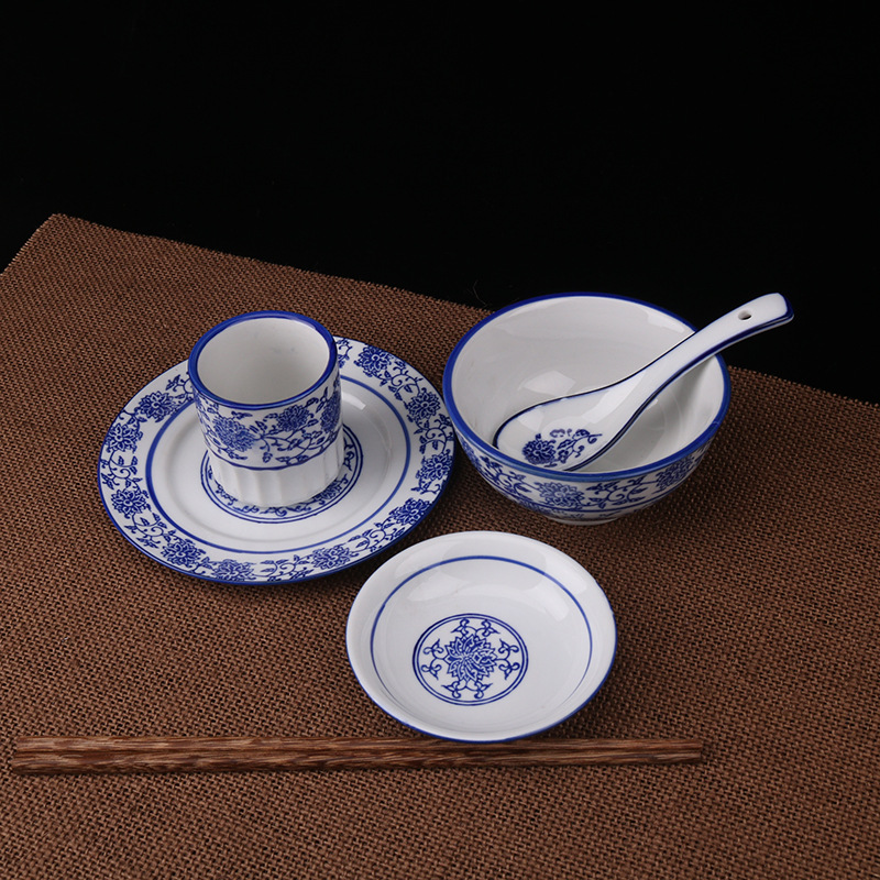 Blue and white platform Four piece suit ceramics Swing sets tableware Chinese style new pattern Blue and white porcelain hotel Swing sets suit wholesale
