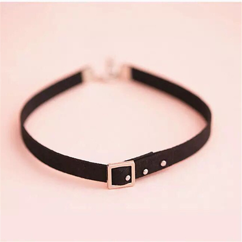 韩国朋克exid同款原宿短款项圈皮带扣铆钉复古黑色项链颈链锁骨链