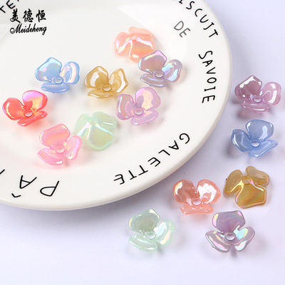 厂家直销亚克力花片 果冻色镀彩三叶花瓣 手工塑料头饰花配件材料