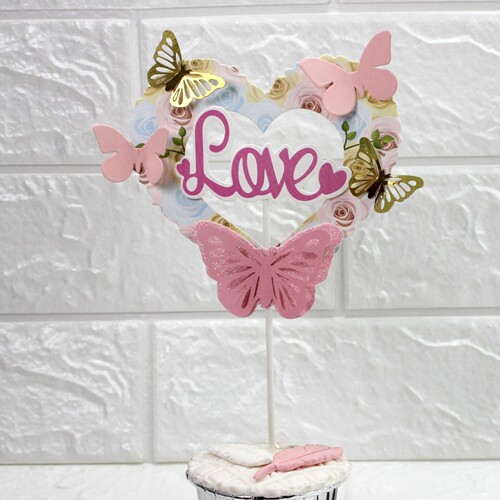 Beautiful cake decoration pink blue three-dimensional butterfly happy birthday love wedding dessert table plug-in