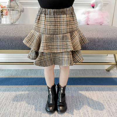 Hao Ming Babe 2018 Autumn and winter New products Children's clothing Children's clothing lovely College wind Lotus leaf Fur lattice Short skirt