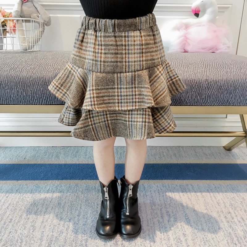 Hao Ming Babe 2018 Autumn and winter New products Children's clothing Children's clothing lovely College wind Lotus leaf Fur lattice Short skirt