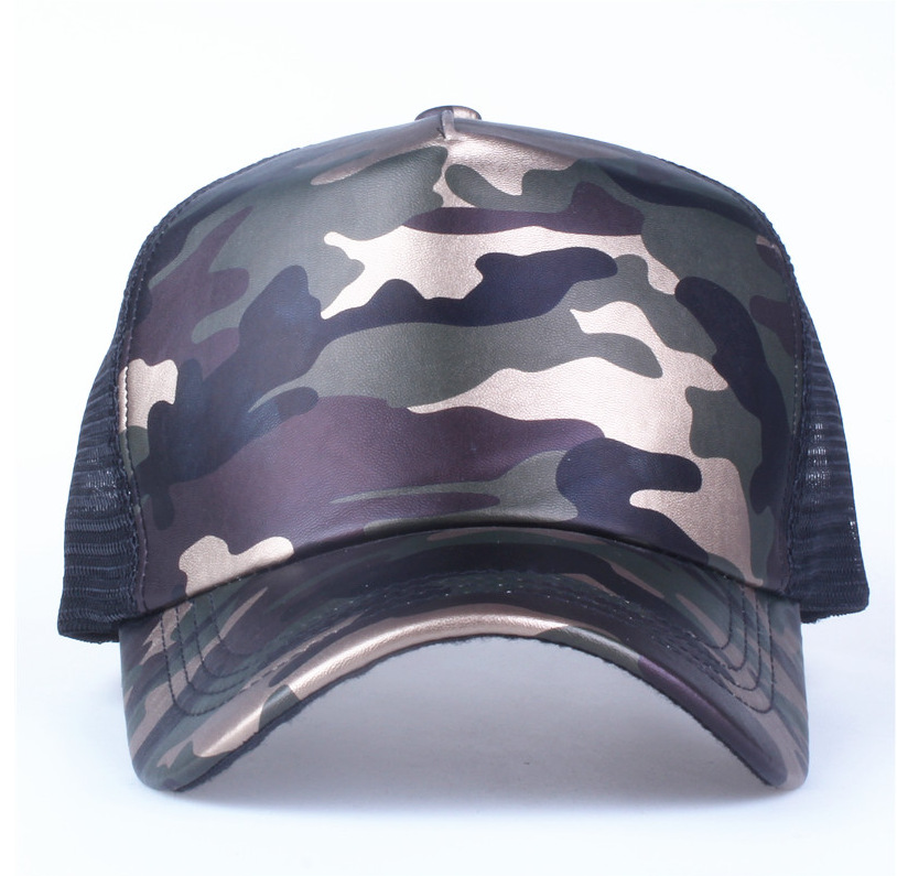 Nueva Gorra De Malla De Béisbol Pu Camuflaje Moda Hombres Y Mujeres Gorra Hip Hop Hat display picture 1