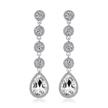欧美气质水钻耳环 个性时尚水滴长款耳坠新娘耳饰品女 一件代发