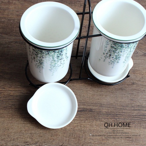Nordic plant ceramic chopstick holder household drain chopstick barrel double chopstick bucket chopstick cage storage rack chopstick cage