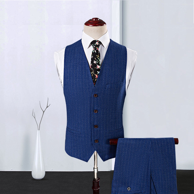 Suit suit men’s British stripe business casual slim groom wedding dress three piece set