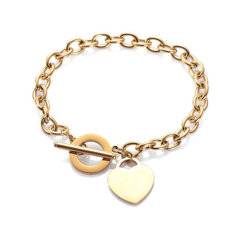 European and American Fashion Heart Stainless Steel Bracelet Peach Heart-Shaped Letter Rose Gold Bracelet T-Shaped Titanium Steel Bracelet