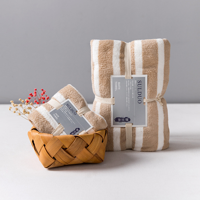 厂家直销260平方经编涤锦珊瑚绒毛巾浴巾套装批发 印花两件套批发