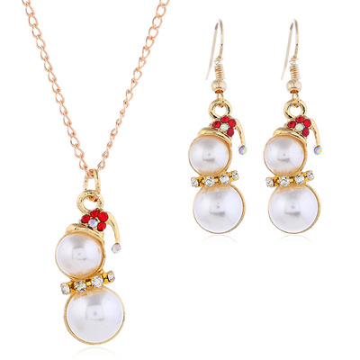 Amazon Cross border Jewelry Europe and America lovely Cartoon manual colour Christmas Snowman gift Earrings Necklace suit