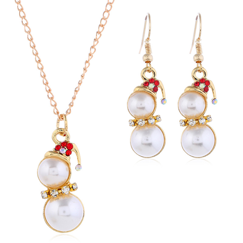 Amazon Cross border Jewelry Europe and America lovely Cartoon manual colour Christmas Snowman gift Earrings Necklace suit