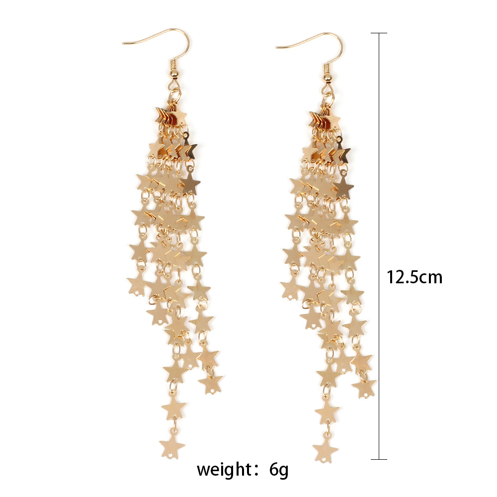 6g Weight No Inlaid Inlay Material Earrings Classification Wedding, Travel Occasion Metal Material Star Pattern Women'S Gender Plating Design Gold, Silver Color Hot-selling Fashion New Beautiful Fairy Five-pointed Star Tassels Earrings 15