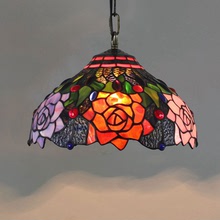 歐琈蒂凡尼琉璃燈彩色玻璃復古酒吧餐廳藝術吊燈30CM黑底玫瑰花燈