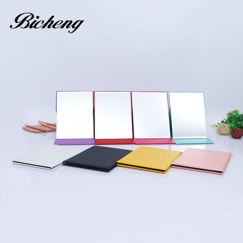 折叠化妆镜台式便携随身折叠镜子pu皮革梳妆镜 美容镜 热压款现货|ms