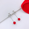 Earrings for bride from pearl, long zirconium, ear clips, birthday charm, accessory, Japanese and Korean, no pierced ears