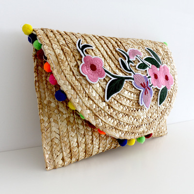 Manufactor Direct selling Bohemia Hand Straw bag 2019 new pattern Straw rectangle Straw bag The hair ball bag