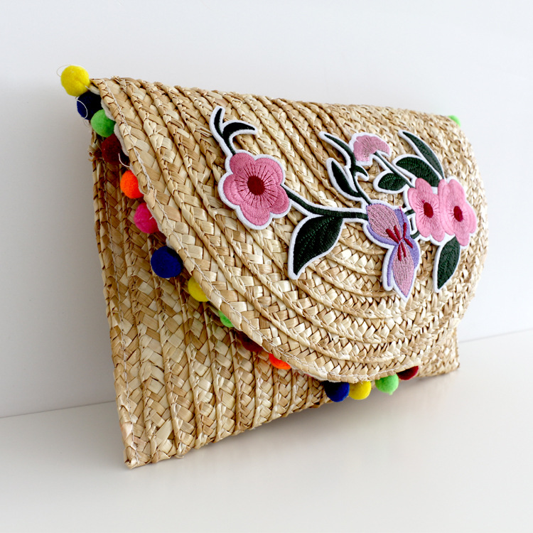 Manufactor Direct selling Bohemia Hand Straw bag 2019 new pattern Straw rectangle Straw bag The hair ball bag