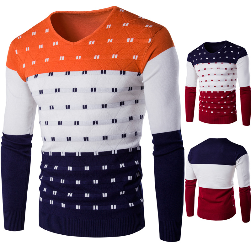 AliExpress men's autumn and winter New European size color men's color block warm sweater men's sweater elastic coat