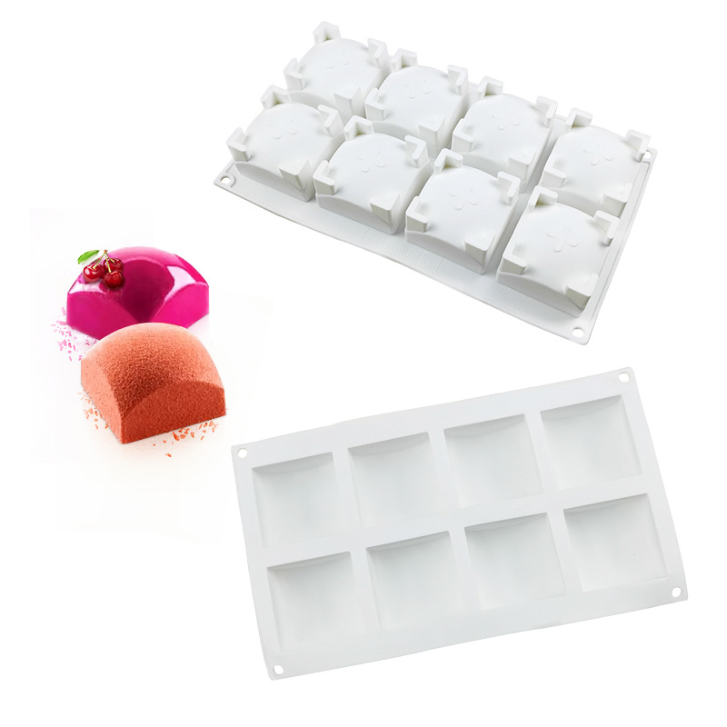 81-新品8连圆顶方形慕斯硅胶蛋糕模具法式甜品矽胶