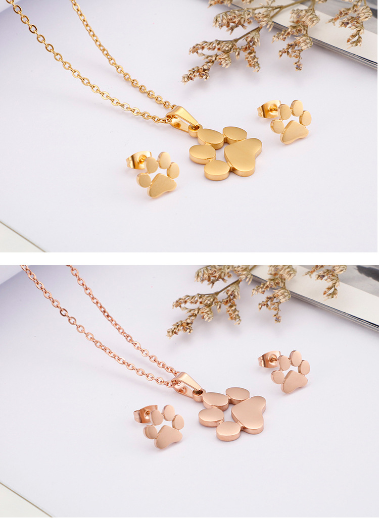 AliExpress New Supply Cute Pet Mark Cute Animal Paw Necklace + Two-Piece Earrings Set One Piece Drop