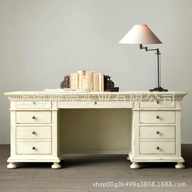 Foreign trade solid wood writing desk custom furniture American retro distressed carved children's storage table desk and chair combination