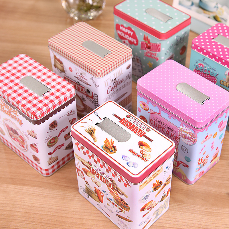 咖啡罐复古风方形咖啡罐茶叶罐马口铁盒糖果盒漏斗调料罐