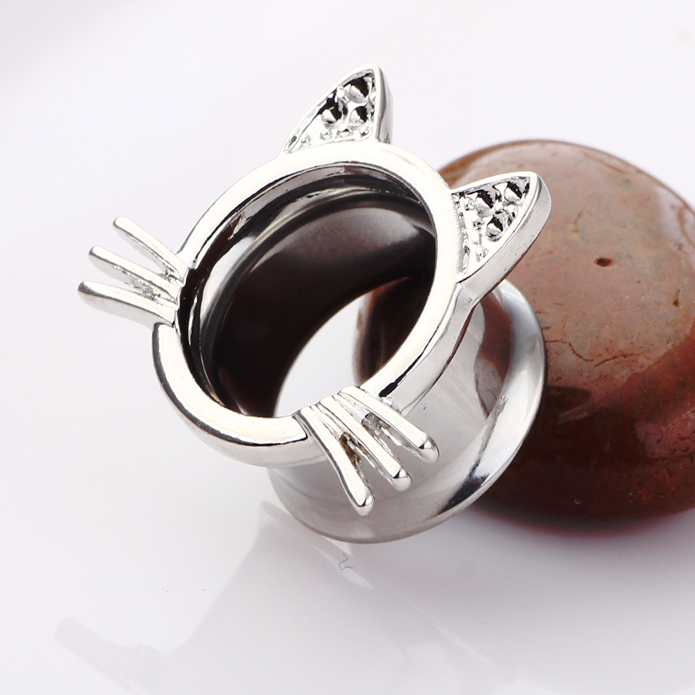 Black 20mm Cute Cat Cartilage Ear Expander Stainless Steel Ear Piercing Jewelry detail image 7
