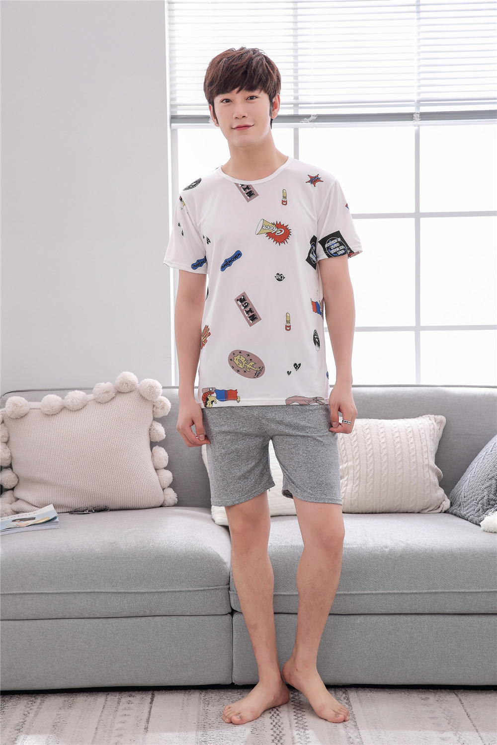 Cute Casual Style Short Sleeves Round Collar Polyester Lover’s Clothes Pajamas display picture 54