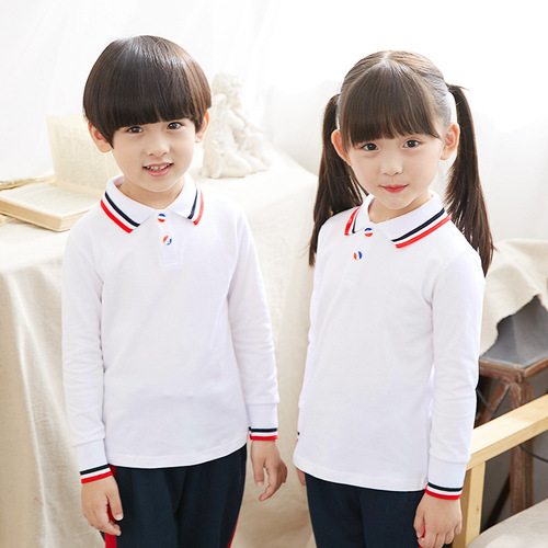 Preschool uniform set of three for spring and autumn, long-sleeved primary school student school uniform, children's class uniform, British style, single T-shirt, drop shipping