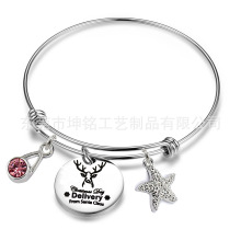 简约圣诞鹿图案 不锈钢圆牌刻字字母 Merry Christmas Delivery