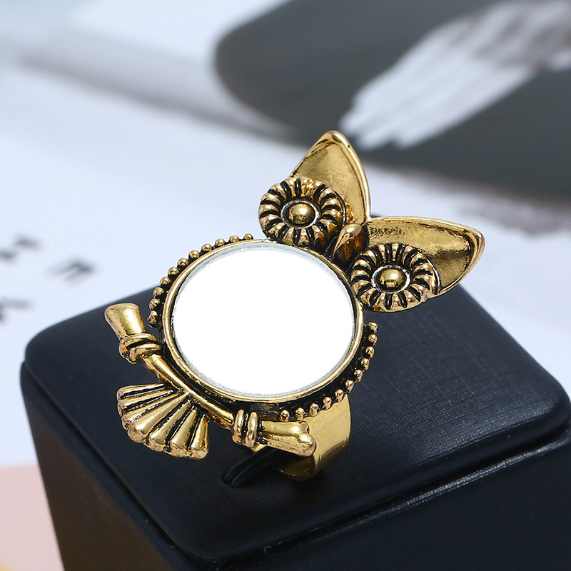 Fashion Open Owl Ring Retro Mirror Adjustable Alloy Ring display picture 5