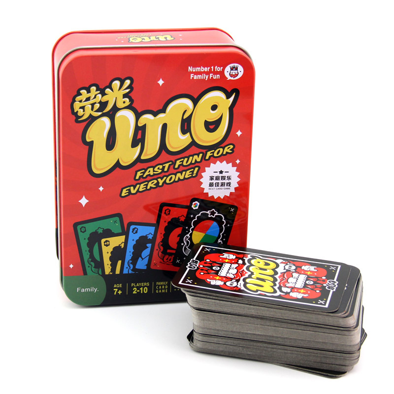 品趣荧光优诺豪华铁盒版 多人娱乐休闲卡牌游戏 桌游 游戏牌批发