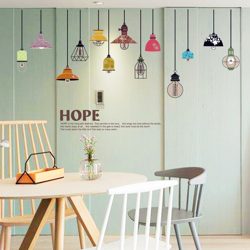 (Nude) colorful chandelier creative bulb stickers wall stickers bedroom warm bedside wall stickers bedroom