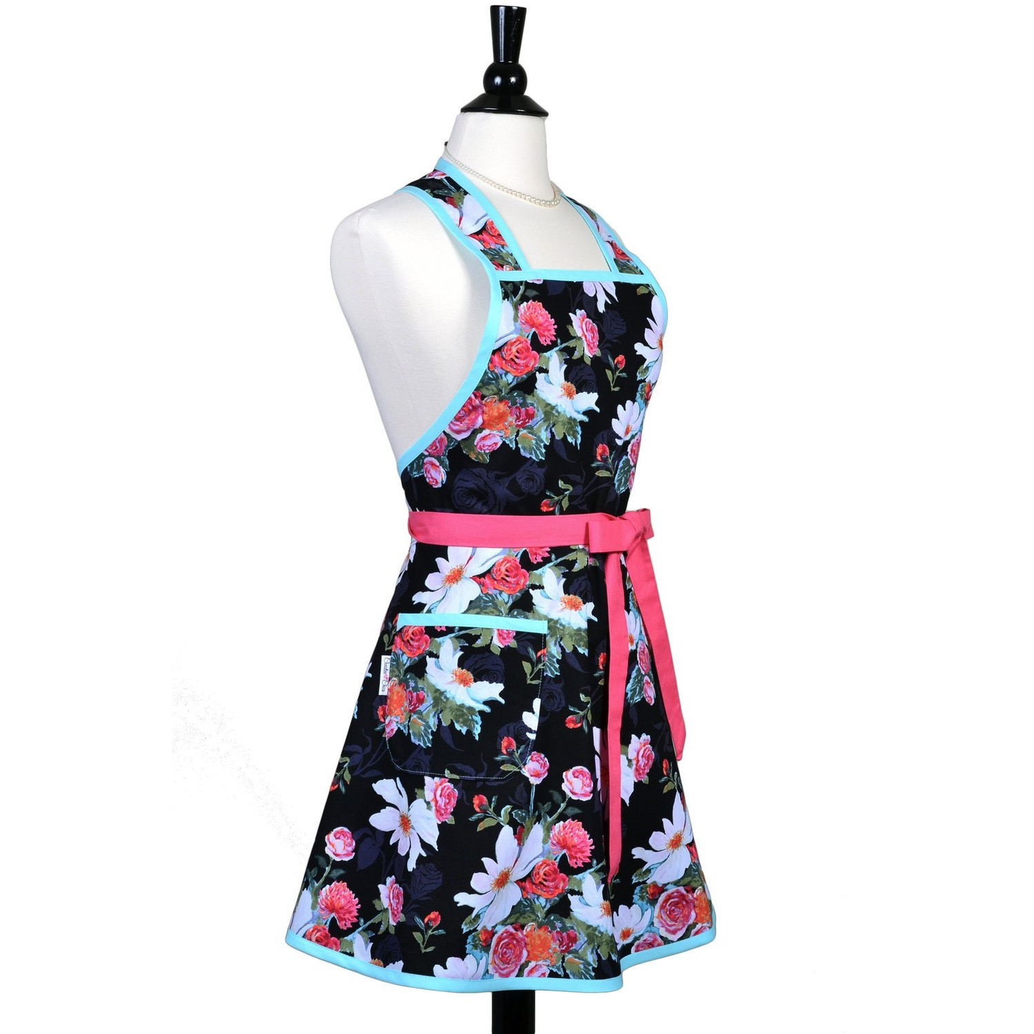 玉兰花复古围裙粉色围裙纯棉围裙防污有口袋家用工作可