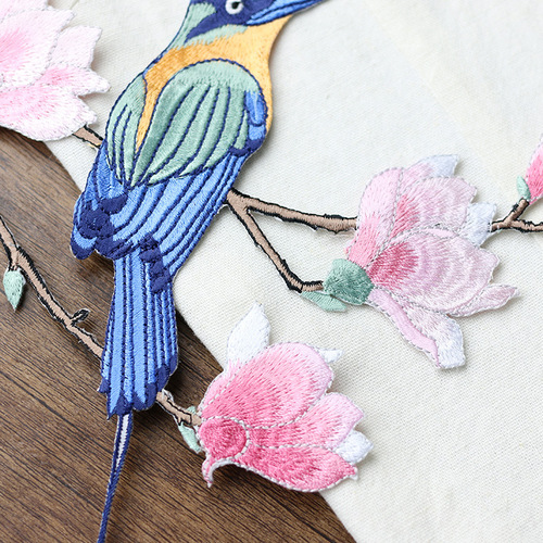 Bird and Flower Ethnic Style Large Size Self-Adhesive Iron-on Fabric Patch DIY Decorative Sticker Bulk Patch